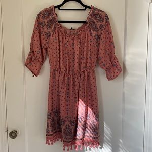 Pink pattern off the shoulder dress